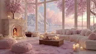 Silent Winter Sanctuary by the Lake with Soft Piano, Gentle Snowfall and a Warm Fireplace