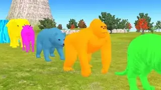 Paint Animals Gorilla Elephant Cow LionTiger Brown Bear Fountain CrossingAnimalGame Animation