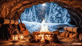 SLEEP IN A CAVE: Heavy Snowstorm & Warm Fireplace Ambience (4Hz Healing Frequency)❄️🔥