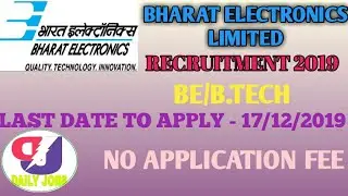 BEL RECRUITMENT 2019||BE,B.TECH