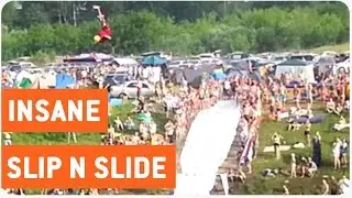 Insane Slip N' Slide Ramp Powered By Motorcycle | Up Up & Away