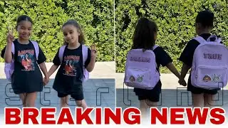 True Thompson and Dream Kardashian Look Too Cute in Matching Aaliyah T-Shirts and Customized Backpac