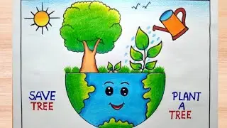 Van mahotsav poster drawing/ save trees easy poster making/ tree plantation drawing/ plant trees