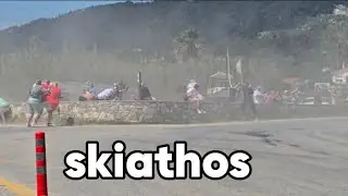 SUPER VIOLENT JET BLAST! Skiathos takeoff A320