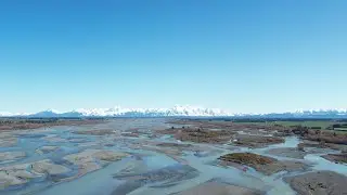 4K UHD - Aerial Drone - Rakaia River to Foothills of Southern Alps - Part #1 - Canterbury
