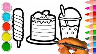 cute icecream drawing,cake, colouring, painting,kids learn