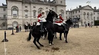 Guard STRUGGLES to control HORSE