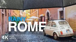 Rainy Rome 4K Walk: Barberini to Tiber Island via Trevi, Corso, Ghetto | ASMR 2025