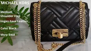 MICHAEL KORS Medium Shoulder Flap Vegan Faux Leather in color Black #MK