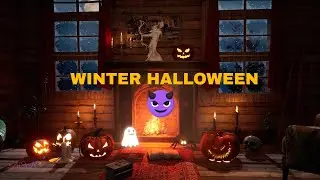 Spooky Halloween Ambience | Snowfall, Fireplace & Wind Sounds - Snowy Halloween 2022