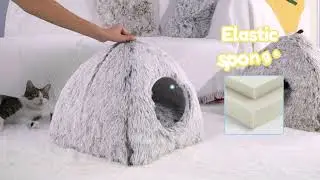 CATISM Cat Bed, Cat Cave for Indoor Cats, Ultra Soft Cat Dome, Self Warming 2 in 1 Fold