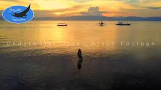 0668_Woman at Sunset with snorkeling equipment in ocean, HD stock footage clip filmed with drone