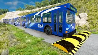 LONG BUS, CITY BUS, SCHOOL BUS Vs MASSIVE SPEED BUMPS - BeamNG.Drive