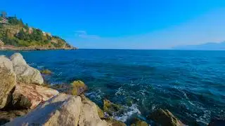 Calm Sea and Soothing Waves Scene and Sounds on Mediterranean Beach - Morning Ocean 4k