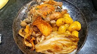 wild mushroom poussin chicken recipe with creamy tarragon, baby potatoes and Belgian endive