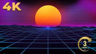 🤖3H Silent Retro 80s Loop 🌇 Neon Grid Animation | No Sound Visual for Ambient TV Display