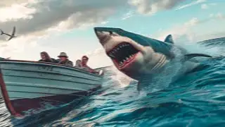 23 Feet Long Great White Shark JUMPS on Fishing Boat...