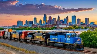 Freight Train Meets Tulsa's Downtown Skyline: Stunning Aerial Drone View
