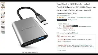 HyperDrive 3 in 1 USB C hub for MacBook Pro/Air, USB Type C to HDMI, USB | Laptop Accessory | Amazon