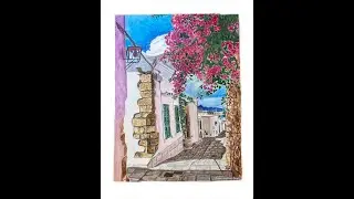 Акварель - Лето в Греции, Watercolor - Summer in Greece
