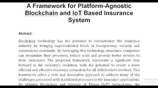 A Framework for Platform Agnostic Blockchain and IoT Based Insurance System