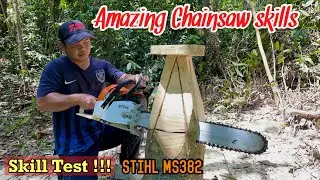 Make a chair from a wooden stump using a STIHL Chainsaw#ms382#chainsaw skils