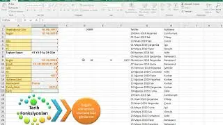 EXCEL'DE TARİH FONKSİYONLARI