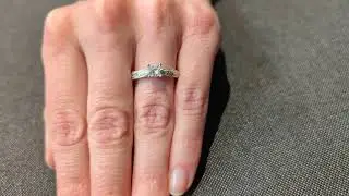 White Gold, Princess Cut Hand Engraved Vintage Ring Tapered Band, Milgrain, Profile Gallery, Maribel