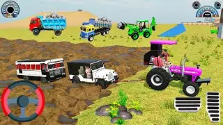 Bus stuck in mud tractor and car rescue the Bus from mud #bus #tractorgame #gamingvideos 