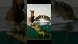 Hors and wolf in water crocodile is catching a  wolf#sehar
