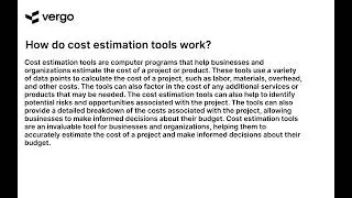 Cost Estimation Tools 101