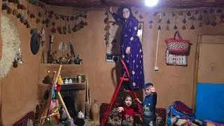 Горячие ромашки на огне и украшение комнаты с соломенной крышей с Халиме и детьми