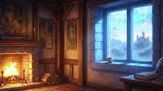 Heavy Rain on Window 🕯️ Medieval Fantasy Ambience for Deep Sleep & Study l Rainy  in a Medieval 🏰