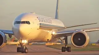 Sunrise Plane Spotting at Manchester Airport - Close Up Runway 23L Departures