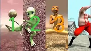 Soccer player green alien vs original green alien vs dancing frog vs dude santa.