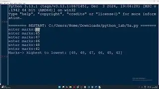 Python Program to Sort Marks Using Bubble Sort | VTU Question | 1BPLC105B | 5th Program