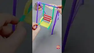 DIY Mini Toy Swing with Plastic Straws | Easy & Simple Crafts  | KidiesTime7 #recycledart #diy