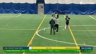 A flighted delivery by Sumit gets the Danger man Pooran out @ Quebec  Premier League Cricket Test 15