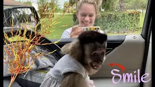 Monkey Smiles when she sees her human Sissy & takes her flowers.