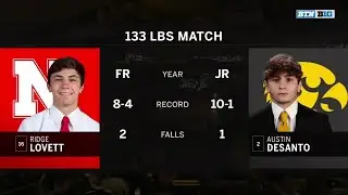 133 LBS: #2 Austin Desanto (Iowa) vs. #16 Ridge Lovett (Nebraska) | 2020 B1G Wrestling