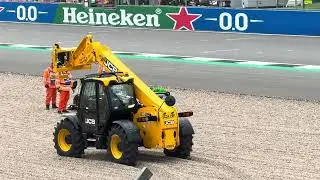 Joshua Durksen F2 into the gravel and car recovery Silverstone British GP