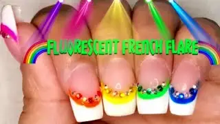 FLUORESCENT FRENCH CUFF NAILS | Neon Cuff Accents using Gel Polish & Bling