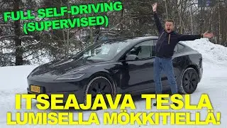 Itseajava Tesla lumisella m&ouml;kkitiell&auml;! - Tesla Full Self Driving (FSD Supervised)