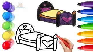 How To Draw cute Bed Drawing, Painting & Coloring For Kids and Toddlers_ Child Art 🐋🌈🎨