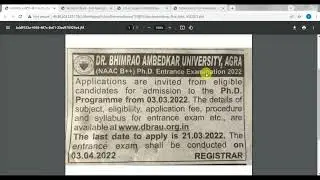 Agra university PhD Admission Program-2022 | Agra University/dbrau Guidelines Ph.D Admission 2021-22