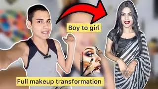 Boy to Girl Full Makeup Transformation | Indian Saree Look | MTF Crossdressing Journey