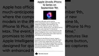 Apple Unveils iPhone 16 Series on September 9th