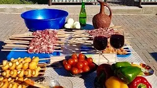 Shish KEBAB on SKEWERS. SUPER GRILL. Sword-pick barbeque. ENG SUB.