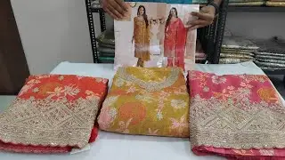 Fancy unstitched suits | Chinon silk fabrics no.7666168097 silk dress material 