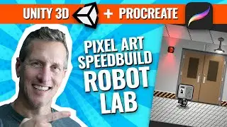 Unity Procreate Speedbuild - игровая сцена с роботами в стиле пиксель-арт